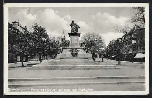AK Schweinfurt, Friedrich-Rückert-Denkmal mit Marktplatz