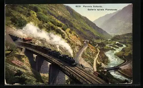 AK Giornico, Ferrovia Gottardo, Galleria spirale Pianotondo