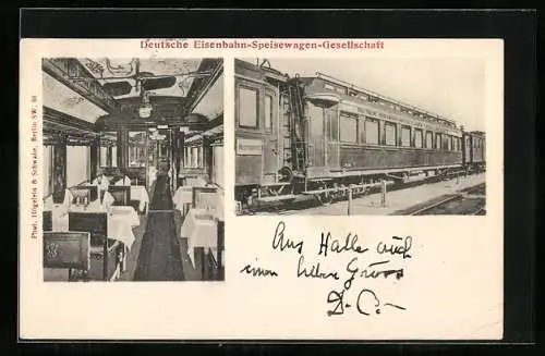 AK Deutsche Eisenbahn-Speisewagen-Gesellschaft, Waggon, Innenansicht