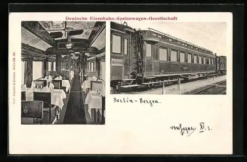 AK Deutsche Eisenbahn-Speisewagen-Gesellschaft, innen und aussen