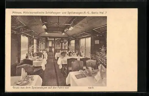 AK Berlin-NW, Mitropa, Mitteleuropäische Schlafwagen- und Speisewagen AG, Speisewagen, Innenansicht