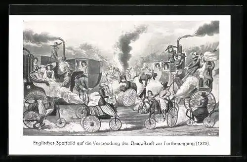 AK Englisches Spottbild auf die Dampfkraft zur Fortbewegung