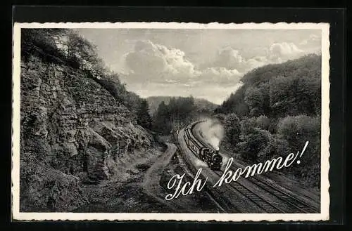 AK Eisenbahn passiert einen Felsen