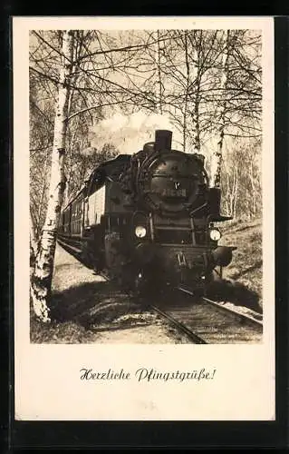 AK Eisenbahnfahrt durch einen Birkenwald