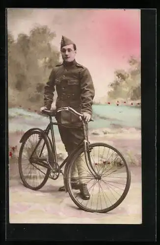 AK Soldat mit Fahrrad