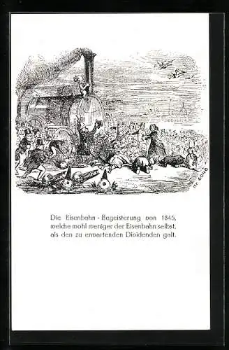 Künstler-AK Die Eisenbahn-Begeisterung von 1845