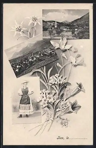 AK Bex, Ortsansicht im Blumen-Passepartout