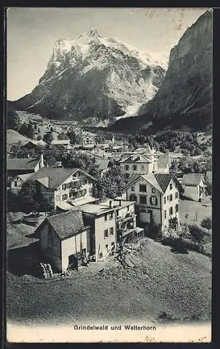 AK Grindelwald, Ortsansicht und Blick auf das Wetterhorn
