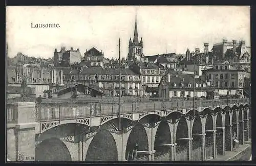 AK Lausanne, Teilansicht mit Brücke
