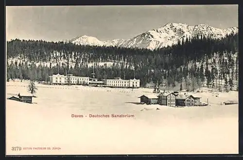 AK Davos, Deutsches Sanatorium im Winter