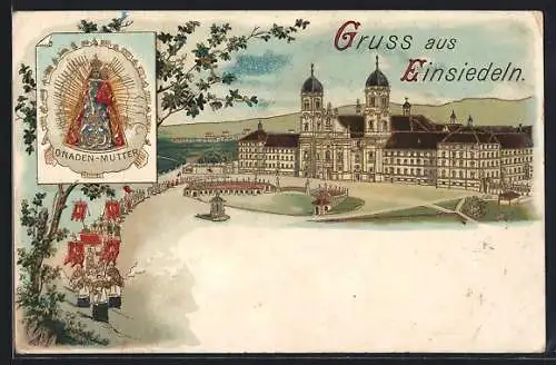 Lithographie Einsiedeln, Abbild Gnaden-Mutter, Kloster