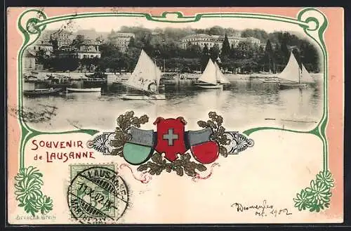 Präge-AK Lausanne, Hafenpartie im Wappen-Passepartout