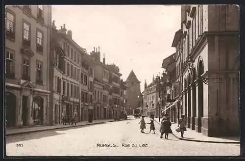 AK Morges, Rue du Lac mit Turm