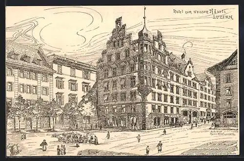 Künstler-AK Luzern, Hotel zum weissen Rössli