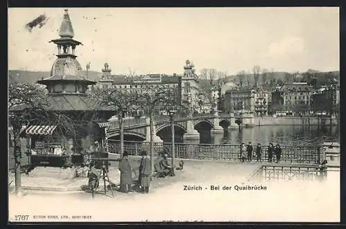 AK Zürich, Kiosk an der Quaibrücke