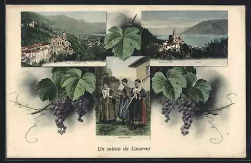AK Locarno, Panorama, Trachten und Madonna del Sasso