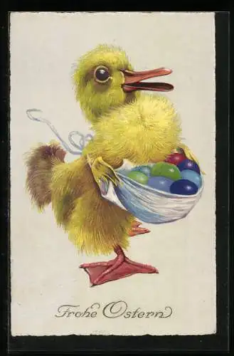 AK Osterküken mit Ostereiern