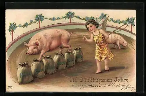AK Engel beim Trainieren eines Schweins in der Manege