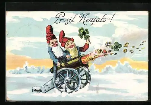 AK Zwerge schiessen mit einer Kanone, Prosit Neujahr!