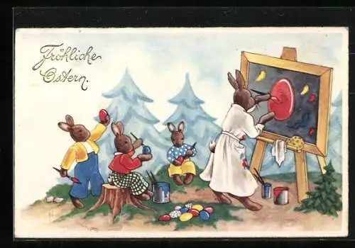 AK Osterhasen lernen wie man Eier bemalt