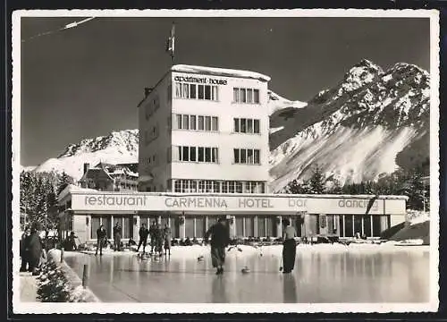 AK Arosa, Hotel Restaurant Carmenna mit Eisbahn