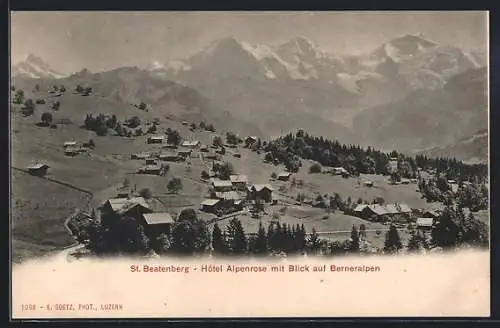 AK St. Beatenberg, Hotel Alpenrose mit Blick auf Berneralpen