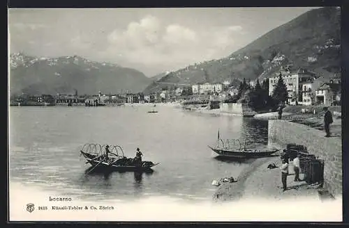AK Locarno, Uferpartie mit kleinen Fischerbooten