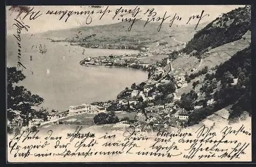 AK Montreux, Ort und Umgebung aus der Vogelschau