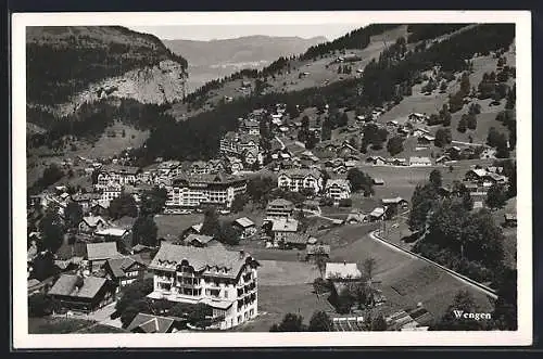 AK Wengen, Ortsansicht mit Bergen