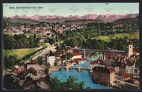 AK Bern, Nydeckbrücke und Alpen