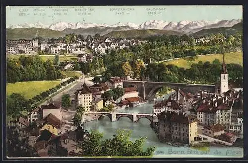 AK Bern, Stadtansicht aus der Vogelschau mit Blick auf die Alpen