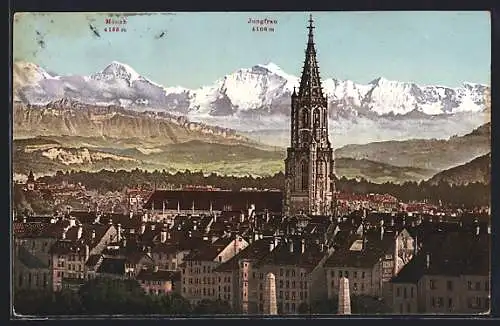 AK Bern, Stadtansicht mit Mönch und Jungfrau
