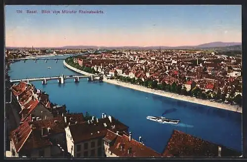 AK Basel, Blick vom Münster Rheinabwärts