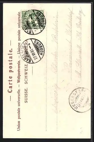 AK Basel, Blick auf das Strassburg-Denkmal