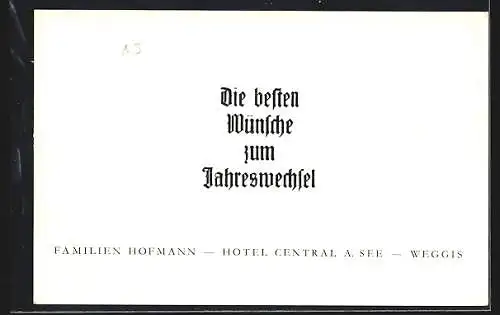 AK Weggis, Hotel Central a. See Familien Hofmann im Schnee, Neujahrsgruss