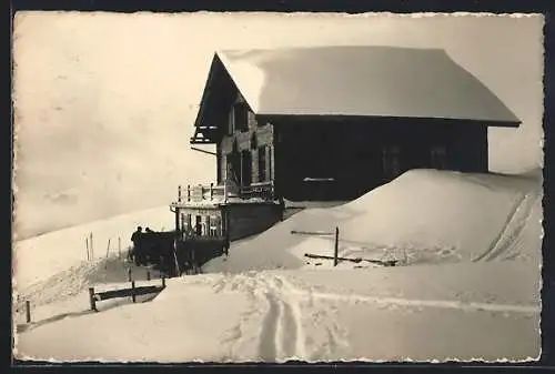 AK Adelboden-Lenk, Berghotel Hahnenmosspass im Schnee