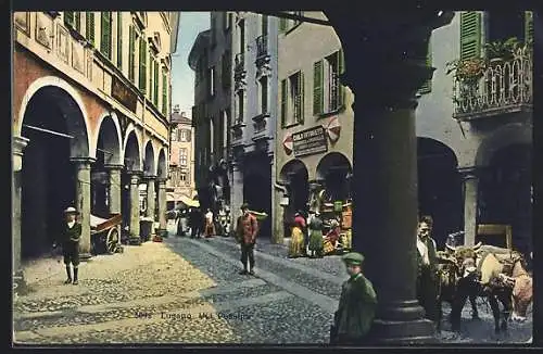 AK Lugano, Via Pessina, Strassenpartie in der Innenstadt