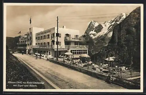 AK Mürren, Hotel Edelweiss mit Eiger und Mönch