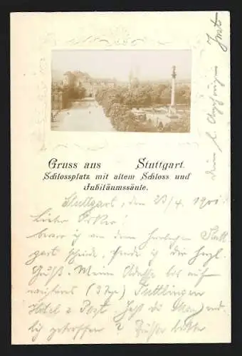 Präge-AK Stuttgart, Schlossplatz mit altem Schloss und Jubiläumssäule