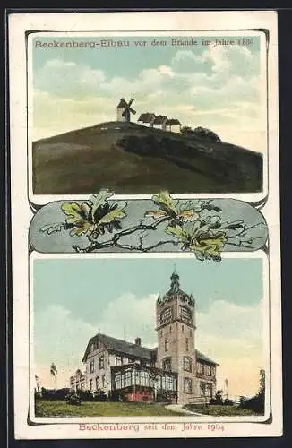 AK Eibau i. Sa., Bergrestaurant Beckenberg nach 1904, Beckenberg vor dem Brande