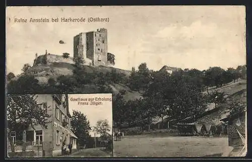 AK Harkerode /Ostharz, Gasthaus zur Erholung, Ruine Arnstein
