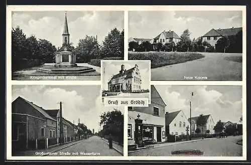 AK Gröditz / Weissenberg, Strassenpartie mit Geschäft, Neue Kolonie, Rathaus