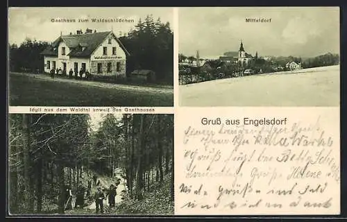 AK Engelsdorf / Leipzig, Gasthaus zum Waldschlösschen, Partie im Waldtal, Mitteldorf