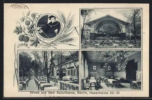 AK Berlin-Kreuzberg, Zum Schultheiss, Hasenheide 22-31, Garten, Speisezimmer