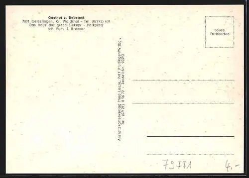 AK Geisslingen b. Waldshut, Gasthof z. Rebstock, Inh. Fam. J. Brenner