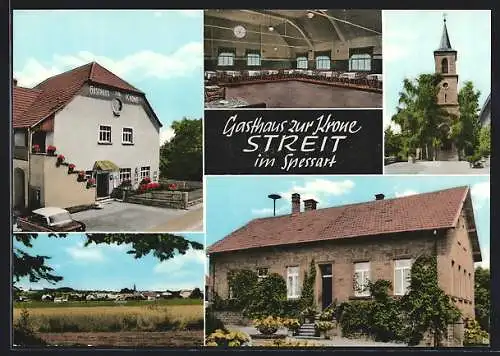 AK Streit, Gasthaus zur Krone, Kirche und Gesamtansicht