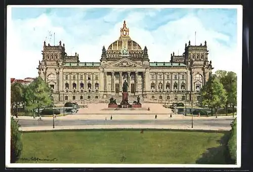 AK Berlin, Reichstag mit Bismarckdenkmal
