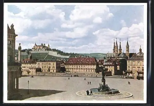 AK Würzburg, Residenz-Platz mit Brunnen