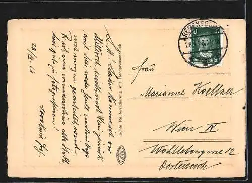 Künstler-AK Regensburg, Flusspartie mit Dom