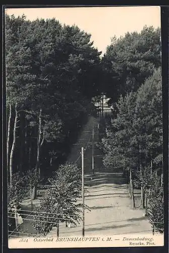 AK Brunshaupten i. M., Damenbadweg im Wald